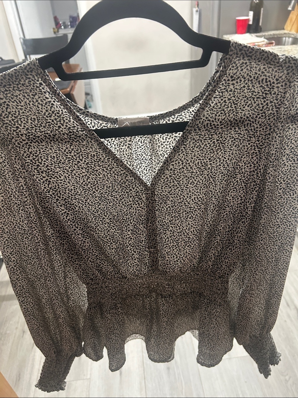 Sienna Sky Women’s Black & White Printed Long-Sleeve Peplum Top Small